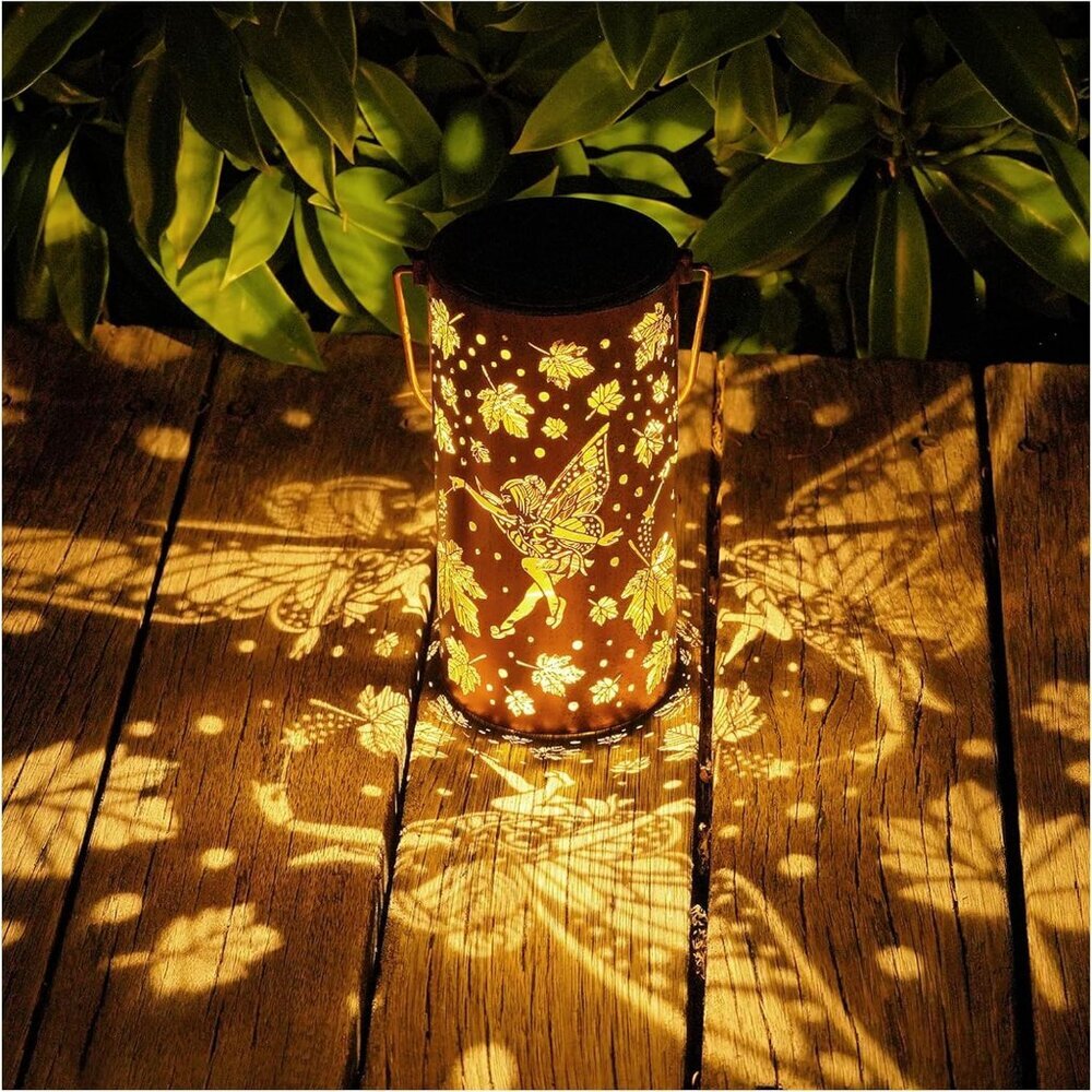 Fairy Solar Lanterns Outdoor Hanging Maple Leaf Decor Lantern,Waterproof Hollow